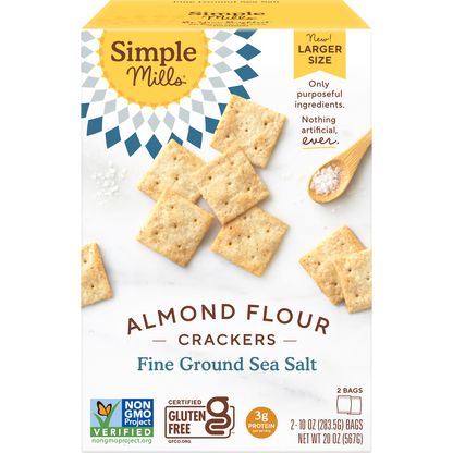 Simple Mills Almond Flour Crackers, Fine Ground Sea Salt, 20 oz