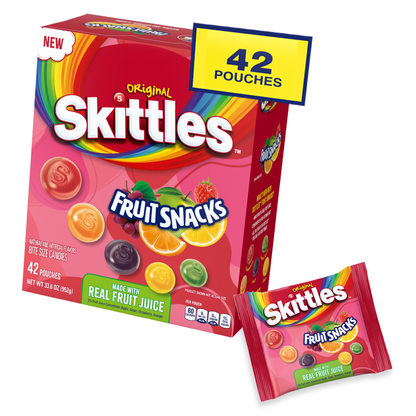 Skittles Fruit Snacks, Original, 0.8 oz, 42 ct
