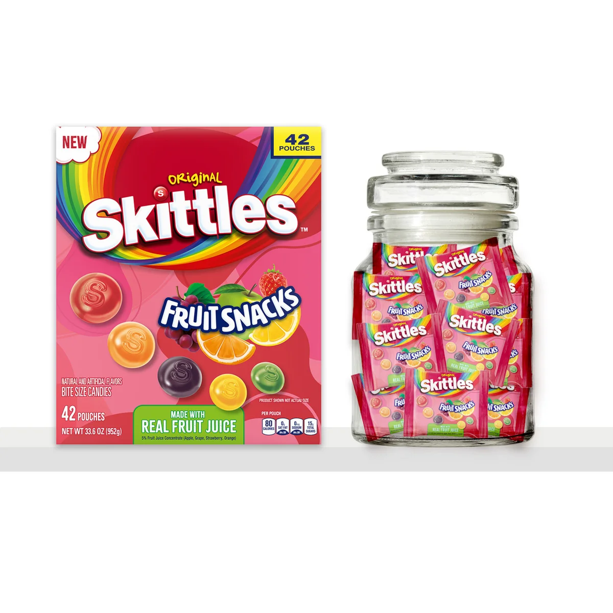 Skittles Fruit Snacks, Original, 0.8 oz, 42 ct