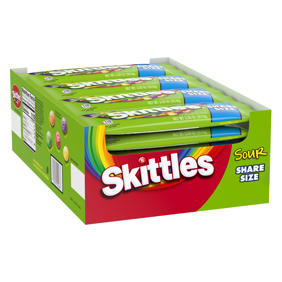 Skittles Sour Chewy Candy, Share Size, 1.8 oz, 24 ct