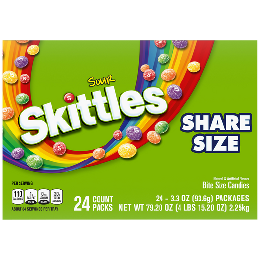 Skittles Sour Chewy Candy, Share Size, 3.3 oz, 24 ct