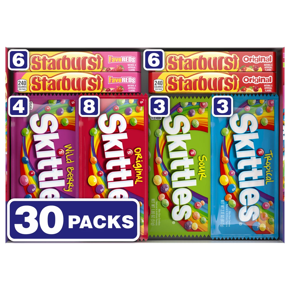 Skittles and Starburst Chewy Candy, Variety Pack, 30 ct