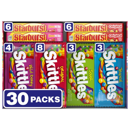 Skittles and Starburst Chewy Candy, Variety Pack, 30 ct