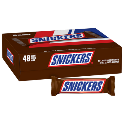 Snickers Peanut Chocolate Candy Bar, Full Size, 1.86 oz, 48 ct