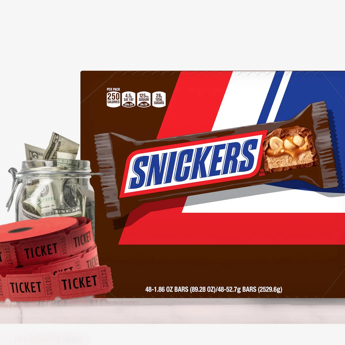 Snickers Peanut Chocolate Candy Bar, Full Size, 1.86 oz, 48 ct