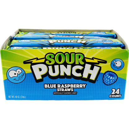 Sour Punch Straws, Blue Raspberry, 2 oz, 24 ct