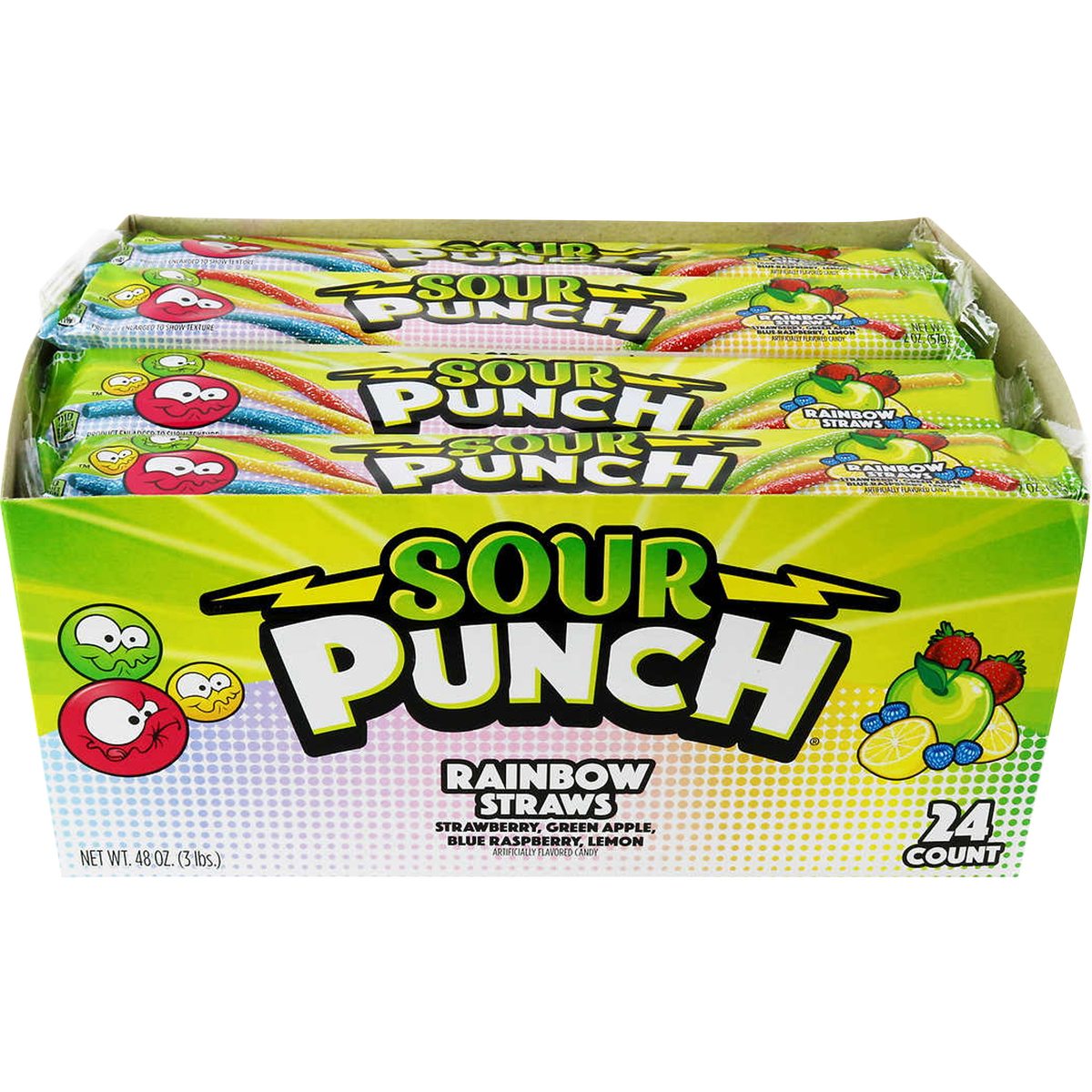 Sour Punch Straws, Rainbow, 2 oz, 24 ct