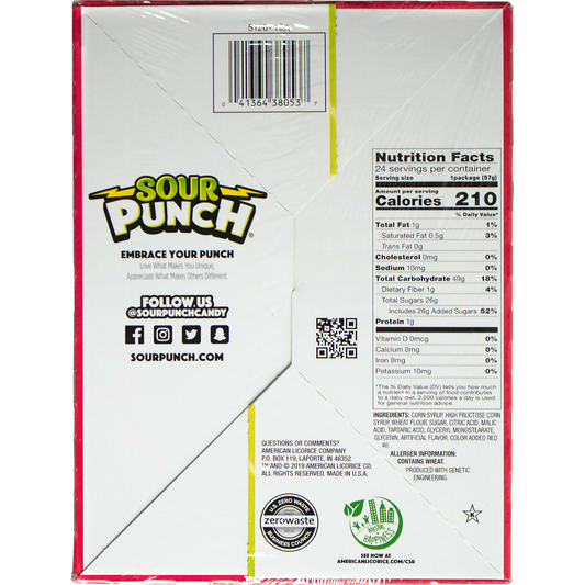 Sour Punch Straws, Strawberry, 2 oz, 24 ct