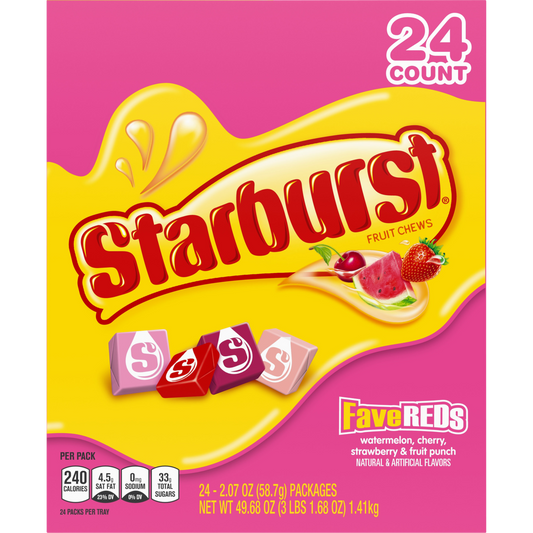 Starburst Chewy Candy, Full Size FaveREDs, 2.07 oz, 24 ct