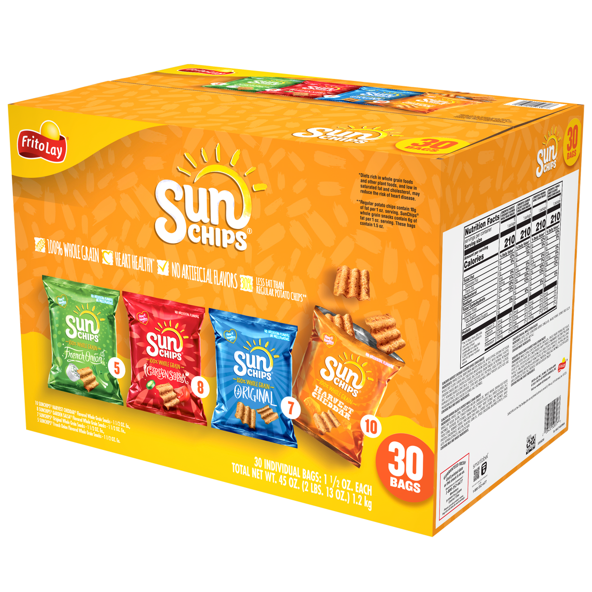 SunChips Whole Grain Snacks, Variety Pack, 1.5 oz, 30 ct