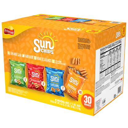 SunChips Whole Grain Snacks, Variety Pack, 1.5 oz, 30 ct