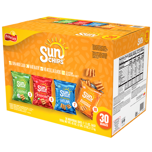 SunChips Whole Grain Snacks, Variety Pack, 1.5 oz, 30 ct