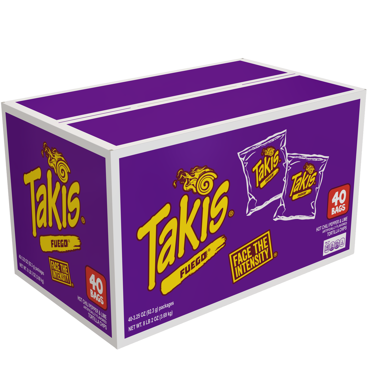 Takis Fuego Tortilla Chips, Hot Chili Pepper & Lime, 3.25 oz, 40 ct