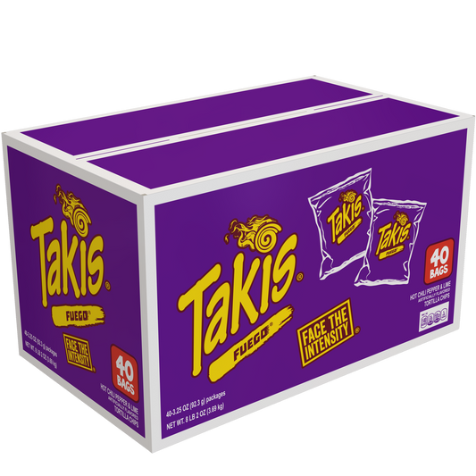 Takis Fuego Tortilla Chips, Hot Chili Pepper & Lime, 3.25 oz, 40 ct