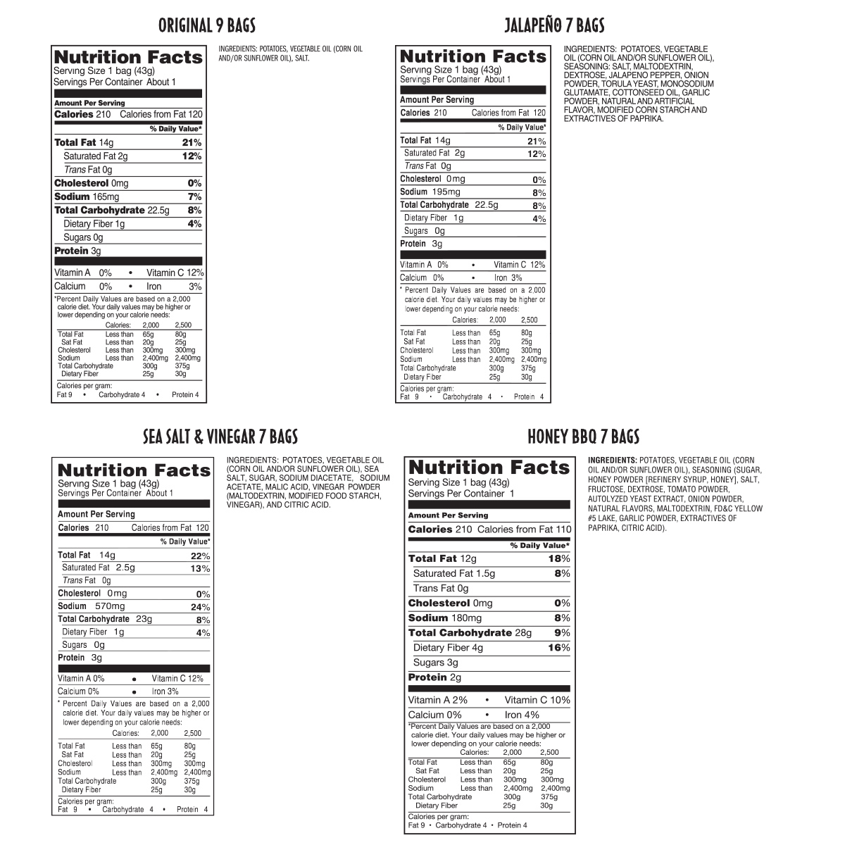 Tim's Potato Chips, Variety Pack, 1.5 oz, 30 ct