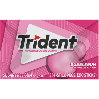 Trident Sugar Free Gum, Bubblegum, 14 Pieces, 15 ct