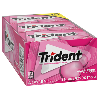 Trident Sugar Free Gum, Bubblegum, 14 Pieces, 15 ct