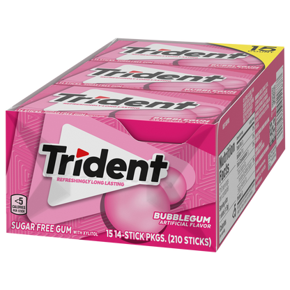 Trident Sugar Free Gum, Bubblegum, 14 Pieces, 15 ct