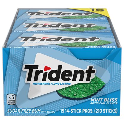 Trident Sugar Free Gum, Mint Bliss, 14 Pieces, 15 ct