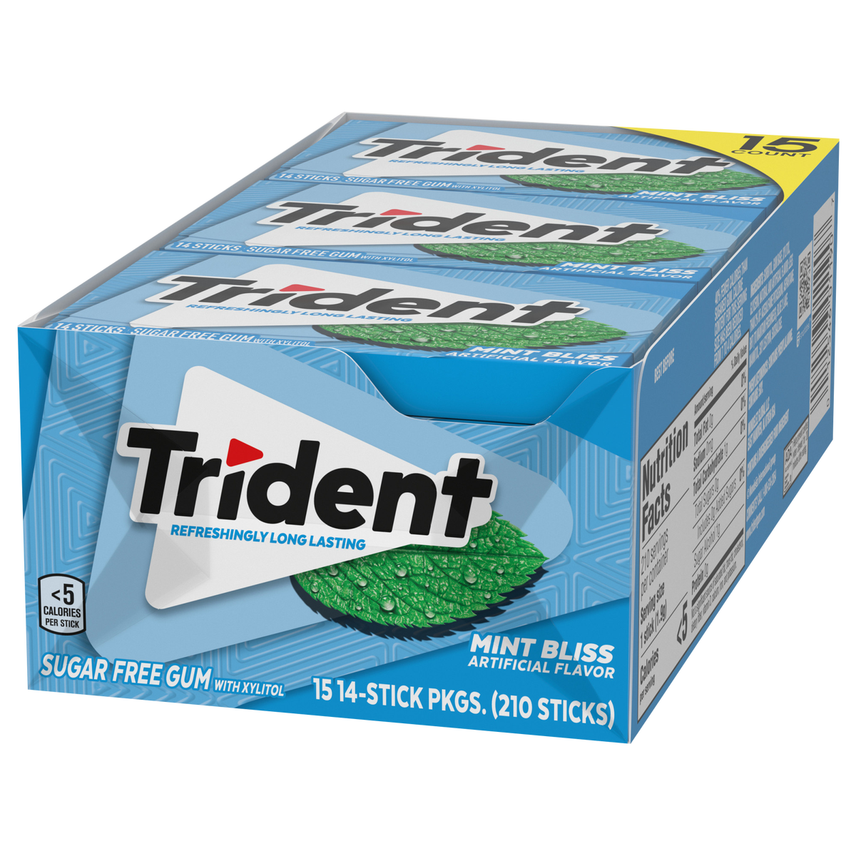 Trident Sugar Free Gum, Mint Bliss, 14 Pieces, 15 ct