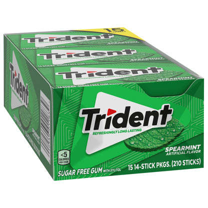 Trident Sugar Free Gum, Spearmint, 14 Pieces, 15 ct