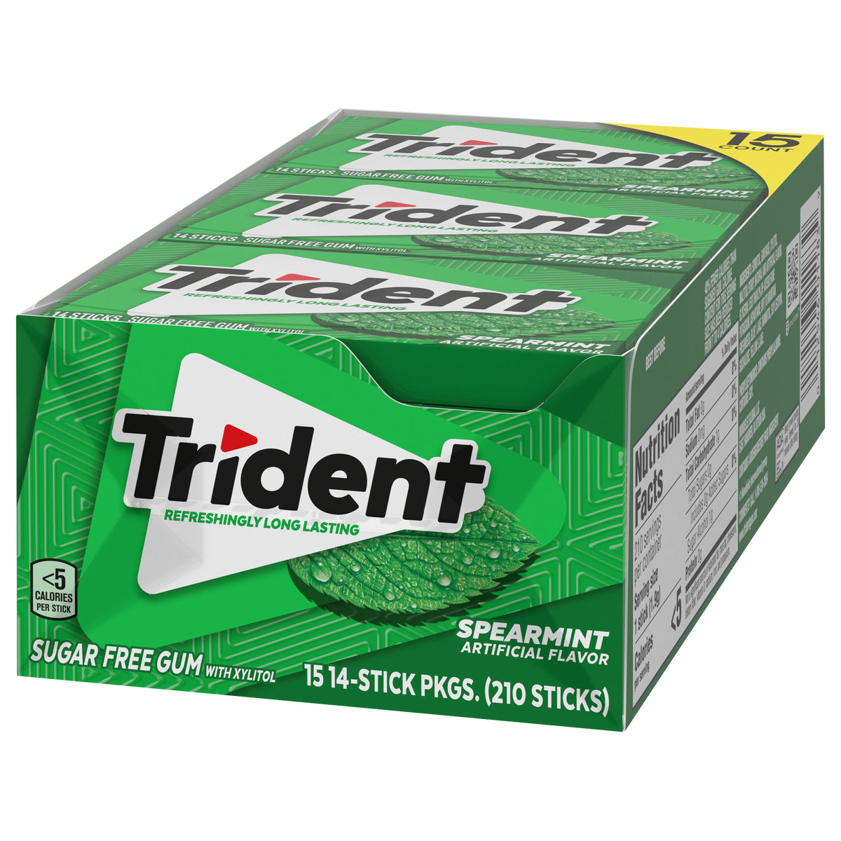 Trident Sugar Free Gum, Spearmint, 14 Pieces, 15 ct