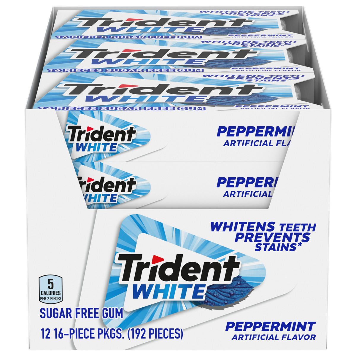 Trident White Sugar Free Gum, Peppermint, 16 Pieces, 12 ct