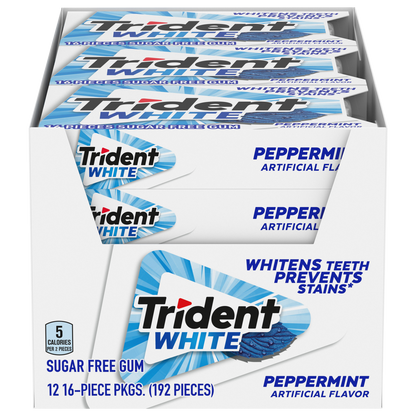 Trident White Sugar Free Gum, Peppermint, 16 Pieces, 12 ct