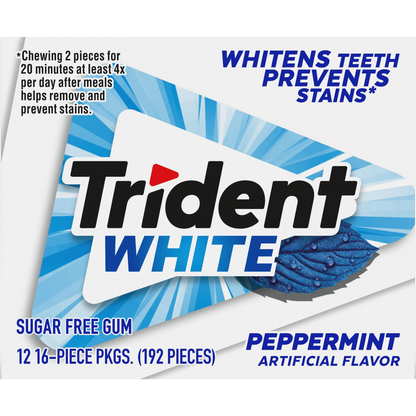 Trident White Sugar Free Gum, Peppermint, 16 Pieces, 12 ct
