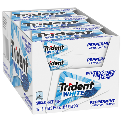 Trident White Sugar Free Gum, Peppermint, 16 Pieces, 12 ct