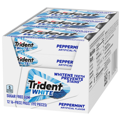 Trident White Sugar Free Gum, Peppermint, 16 Pieces, 12 ct