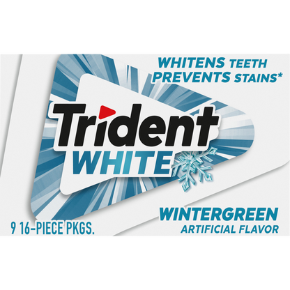 Trident White Sugar Free Gum, Wintergreen, 16 Pieces, 9 ct