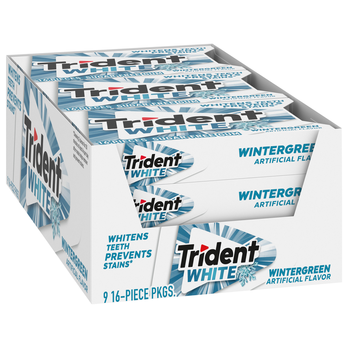 Trident White Sugar Free Gum, Wintergreen, 16 Pieces, 9 ct
