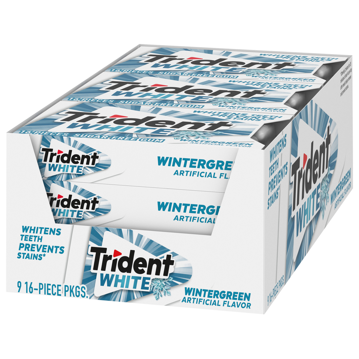 Trident White Sugar Free Gum, Wintergreen, 16 Pieces, 9 ct