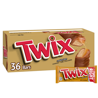 Twix Caramel Cookie Chocolate Candy Bar, Full Size, 1.79 oz, 36 ct