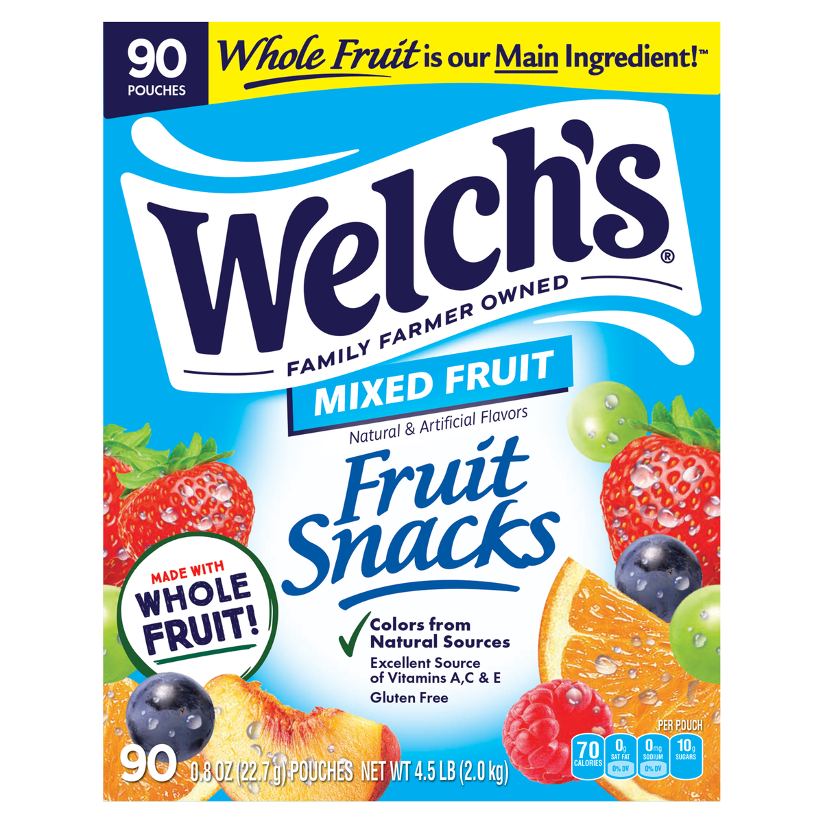Welch's Fruit Snacks, Mixed Fruit, 0.8 oz, 90 ct