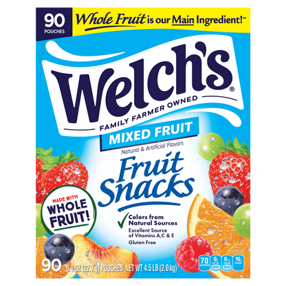 Welch's Fruit Snacks, Mixed Fruit, 0.8 oz, 90 ct