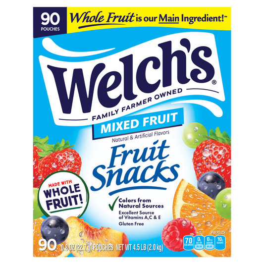 Welch's Fruit Snacks, Mixed Fruit, 0.8 oz, 90 ct