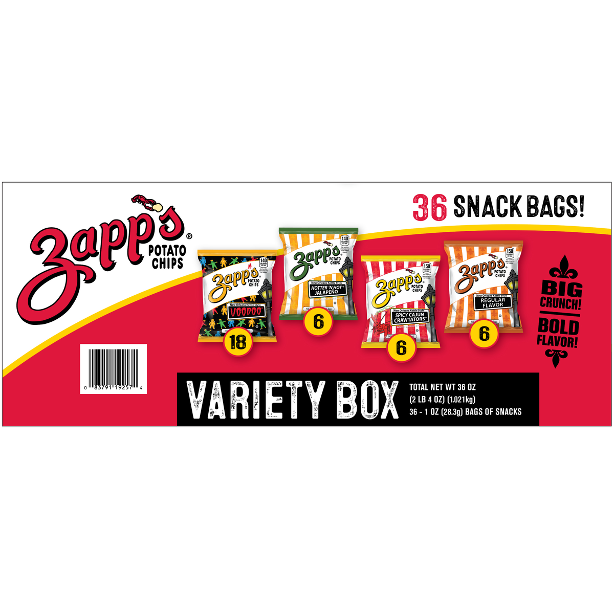 Zapp's Potato Chips, Variety Pack, 1 oz, 36 ct