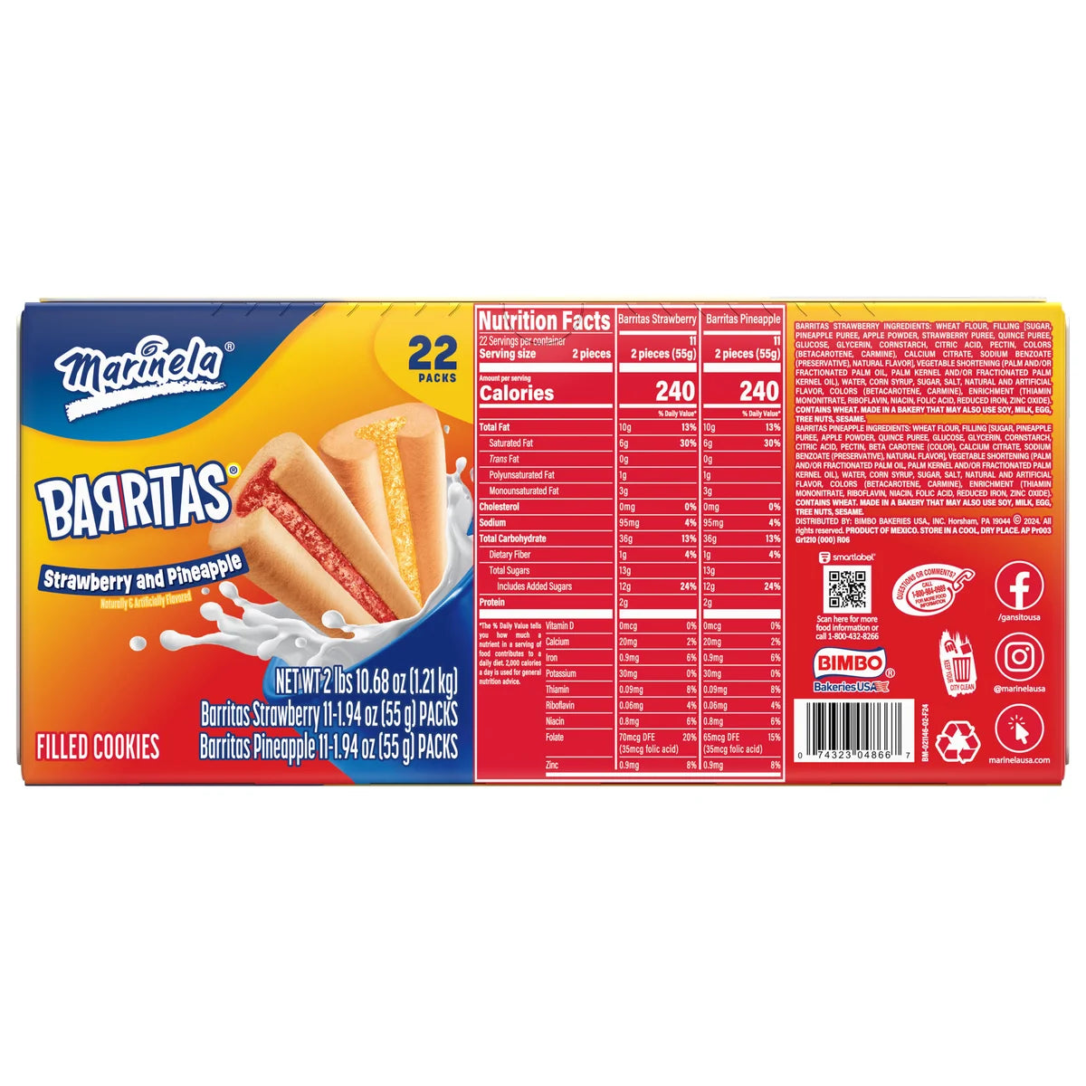 Marinela Barritas Fruit Filled Cookies, Variety Pack, 1.94 oz, 22 ct