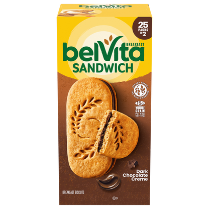 belVita Breakfast Sandwich Biscuits, Dark Chocolate Creme, 1.76 oz, 25 ct