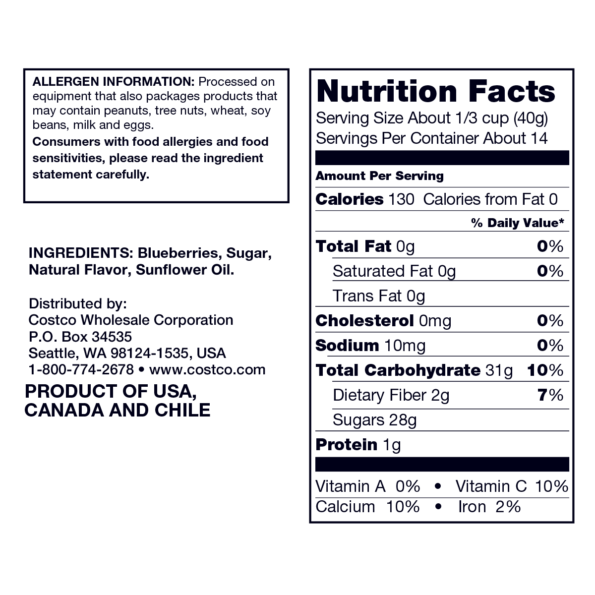 Kirkland Signature Whole Dried Blueberries, 20 oz