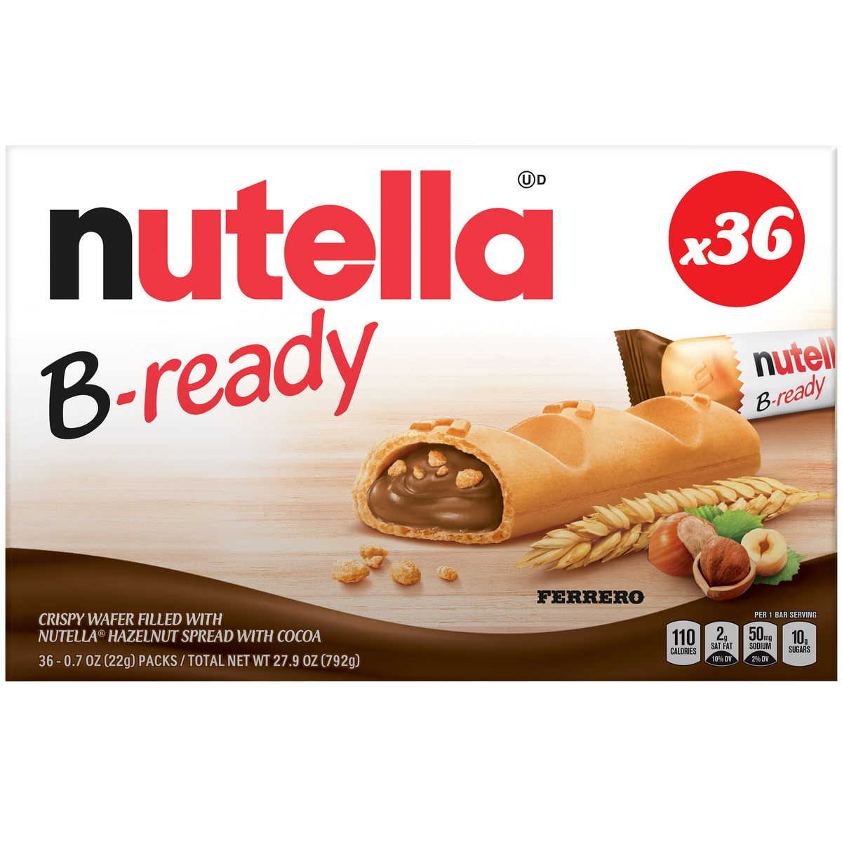 Nutella B-Ready Crispy Wafers, 0.7 oz, 36 ct