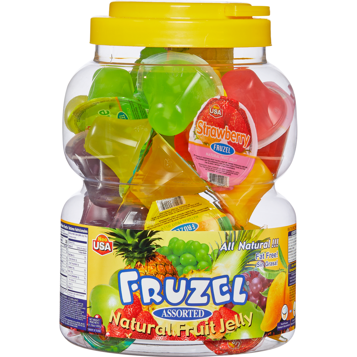 Neo USA Fruzel Natural Fruit Jelly, Assorted, 1.34 oz, 38 ct