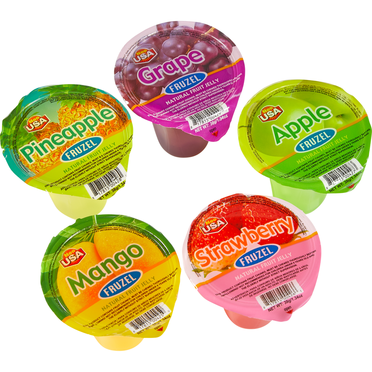 Neo USA Fruzel Natural Fruit Jelly, Assorted, 1.34 oz, 38 ct