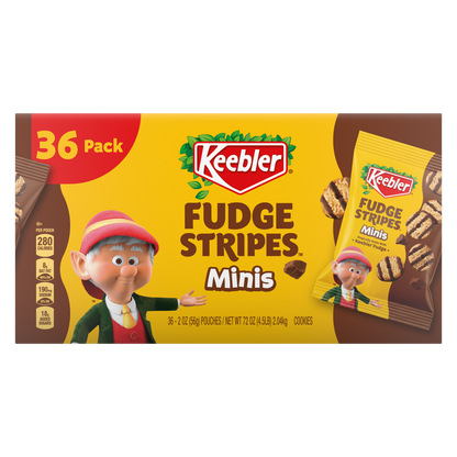 Keebler Fudge Stripes Minis Shortbread Cookies, 2 oz, 36 ct
