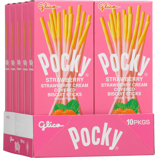 Glico Pocky Cream Covered Biscuit Sticks, Strawberry, 1.41 oz, 10 ct