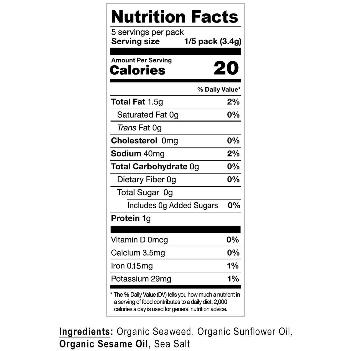 Kirkland Signature Organic Roasted Seaweed with Sesame Oil, 0.60 oz, 10 ct