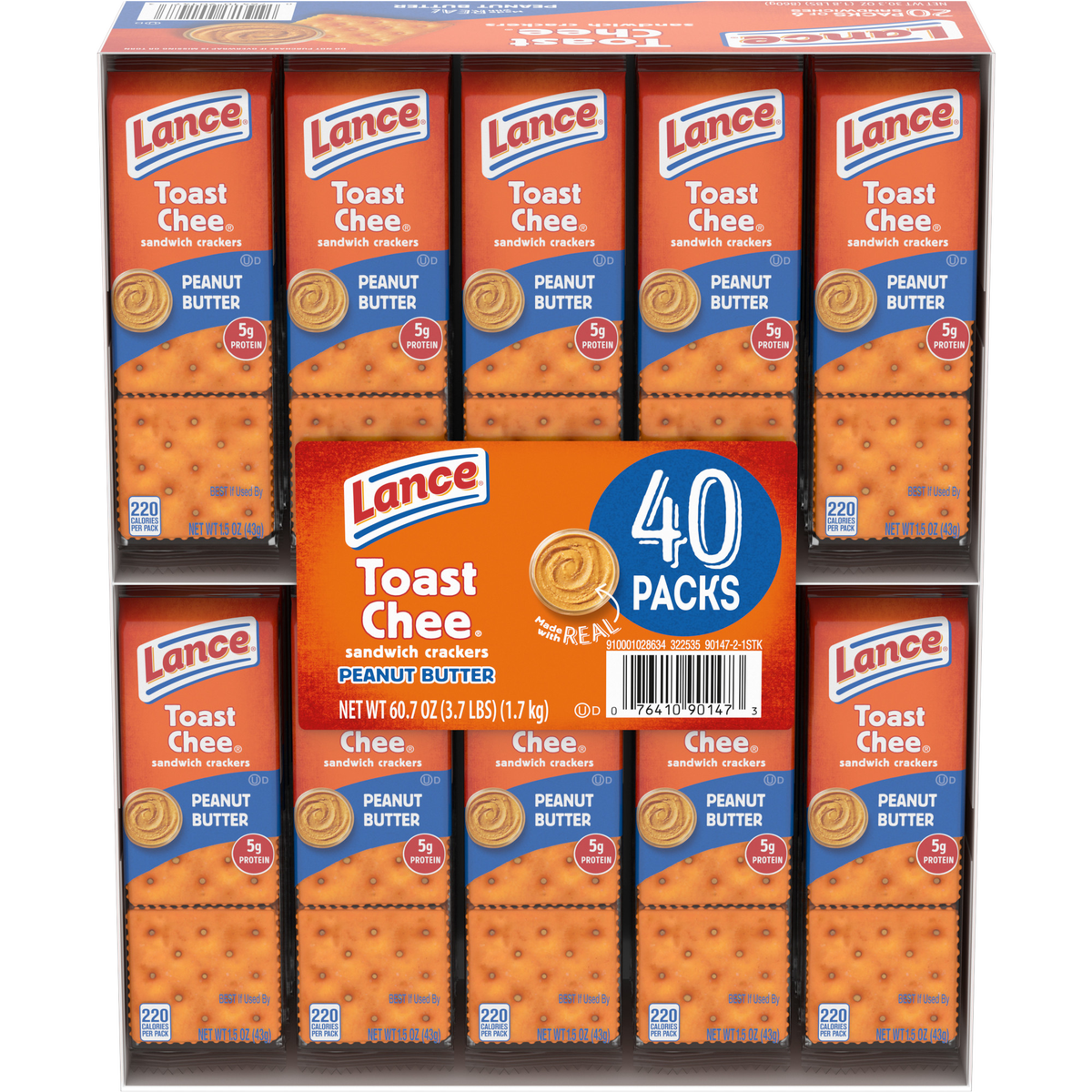 Lance ToastChee Sandwich Crackers, Peanut Butter, 1.5 oz, 40 ct