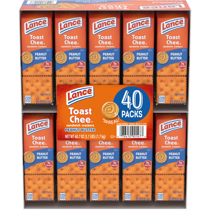 Lance ToastChee Sandwich Crackers, Peanut Butter, 1.5 oz, 40 ct